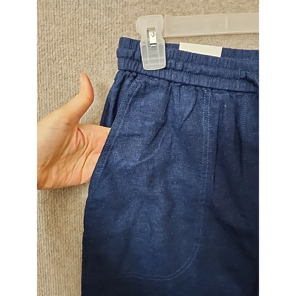 BANANA REPUBLIC Linen Blend Straight Ankle Pants Womens M Blue Pull On NEW_2